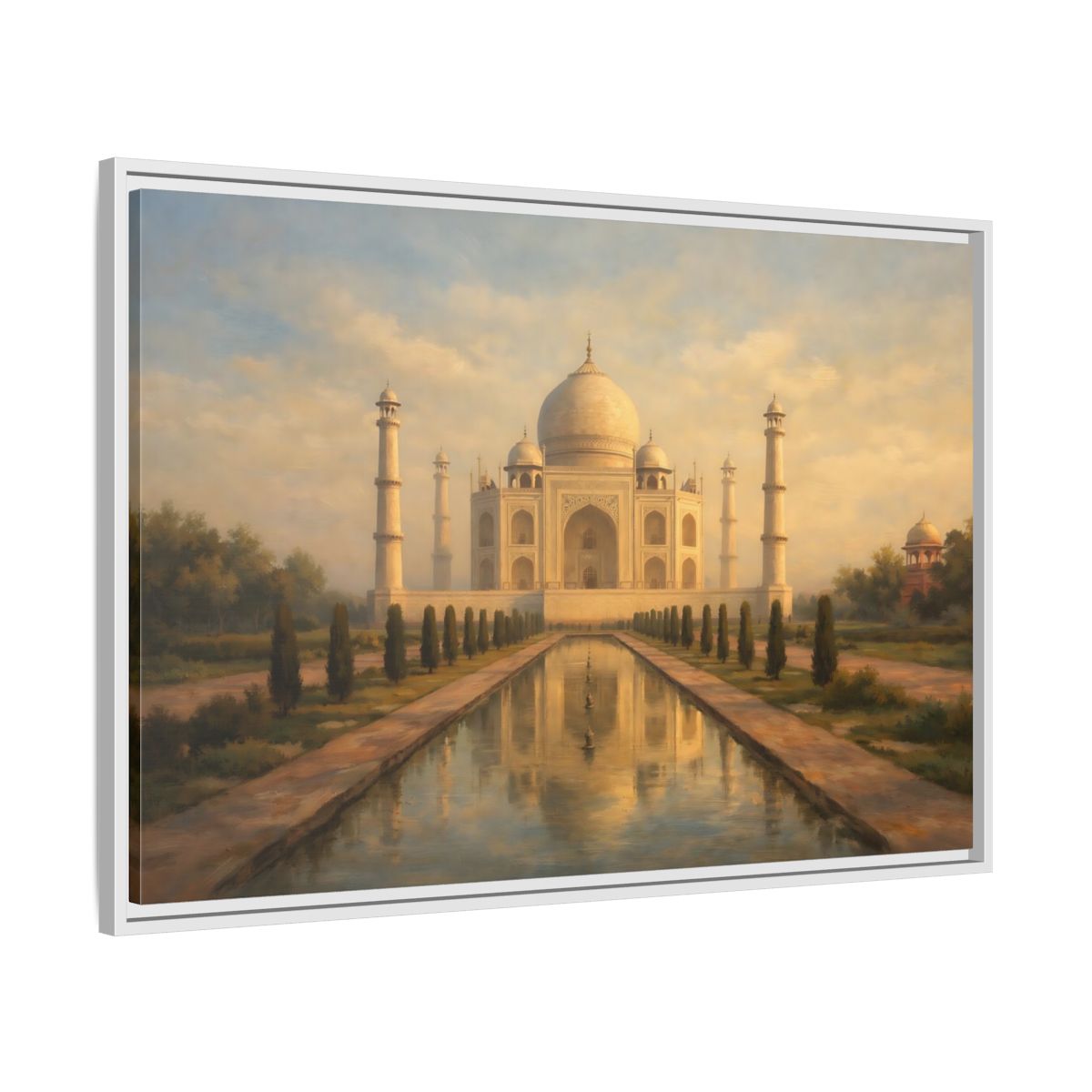 Side Mockup 8. Vintage Taj Mahal Cream Gold Architecture shown as stretched canvas wall art