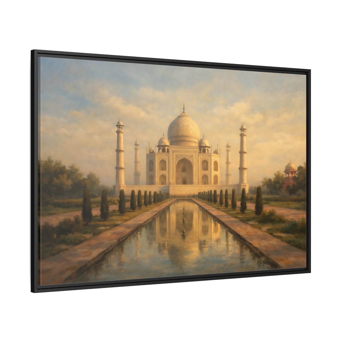 Side Mockup 12. Vintage Taj Mahal Cream Gold Architecture shown as stretched canvas wall art