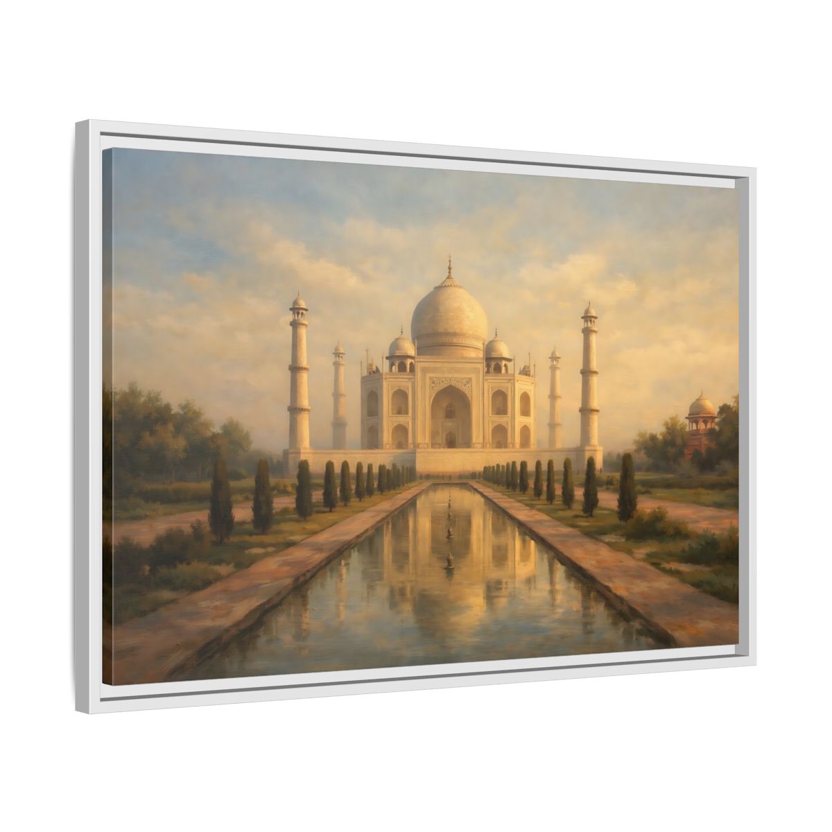 Side Mockup 10. Vintage Taj Mahal Cream Gold Architecture shown as stretched canvas wall art