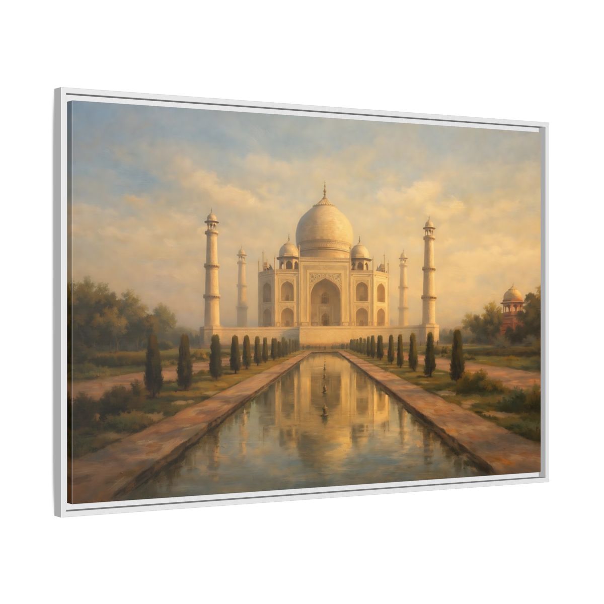 Side Mockup 7. Vintage Taj Mahal Cream Gold Architecture shown as stretched canvas wall art