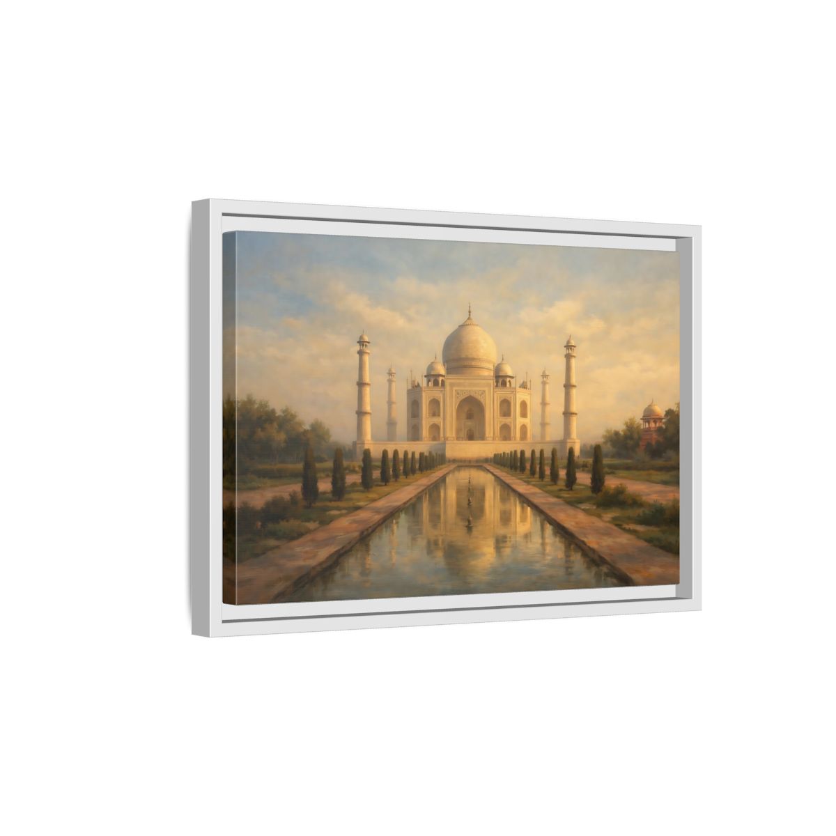 Side Mockup 4. Vintage Taj Mahal Cream Gold Architecture shown as stretched canvas wall art