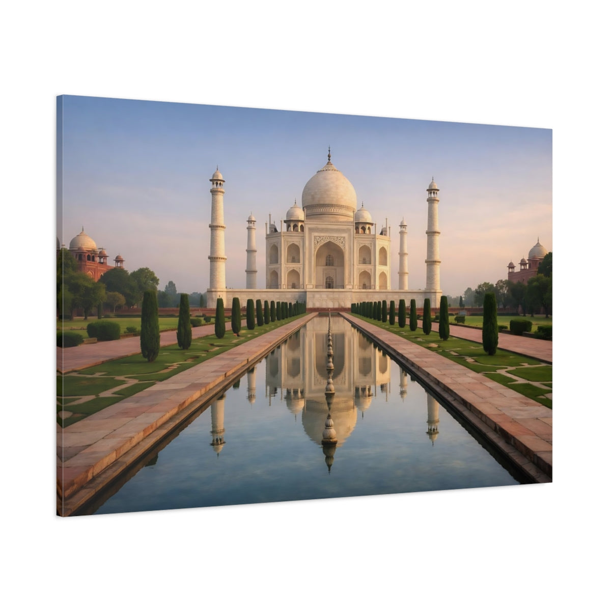 Main Mockup. Vintage Taj Mahal Taj Mahal White shown as stretched canvas wall art