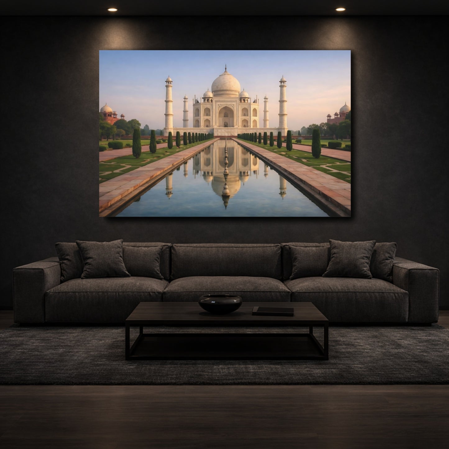 Mockup 2. Vintage Taj Mahal Taj Mahal White shown as stretched canvas wall art