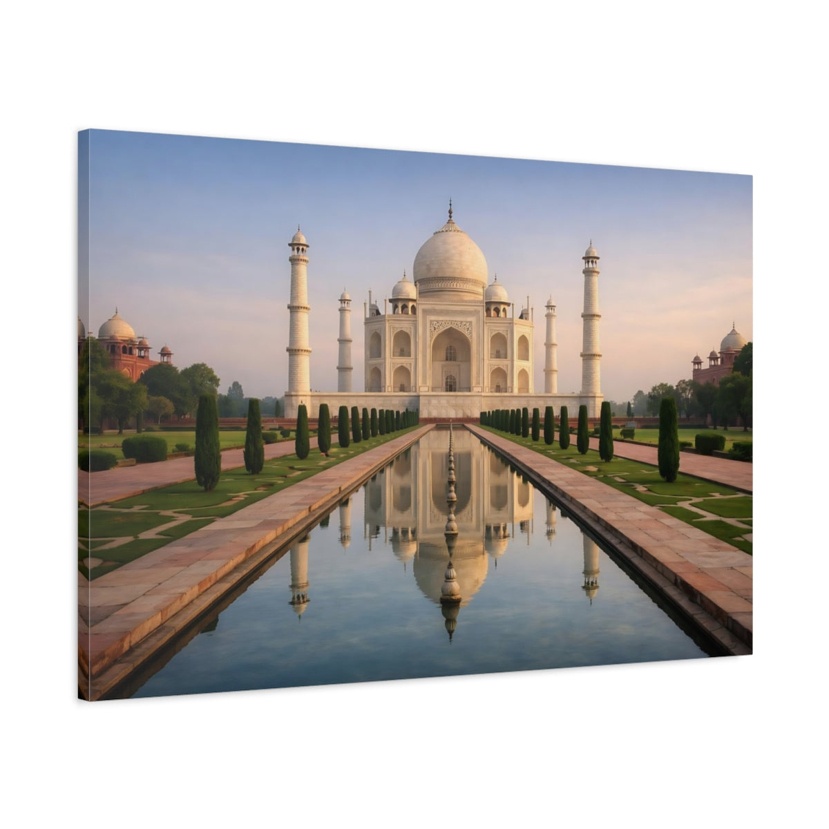 Side Mockup 1. Vintage Taj Mahal Taj Mahal White shown as stretched canvas wall art