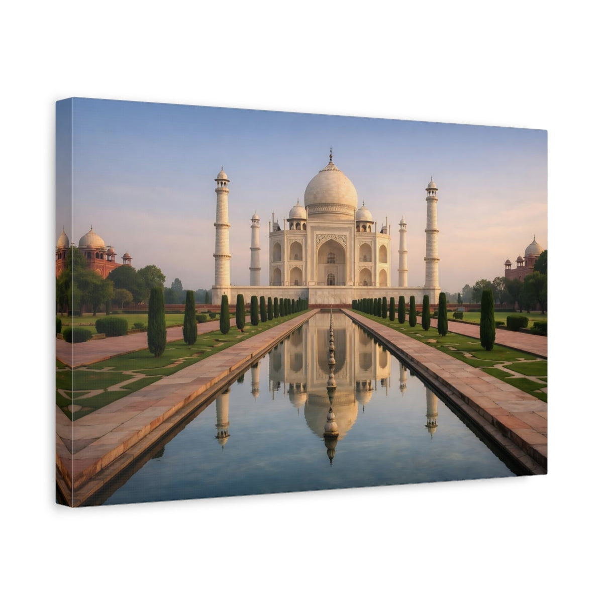 Side Mockup 4. Vintage Taj Mahal Taj Mahal White shown as stretched canvas wall art
