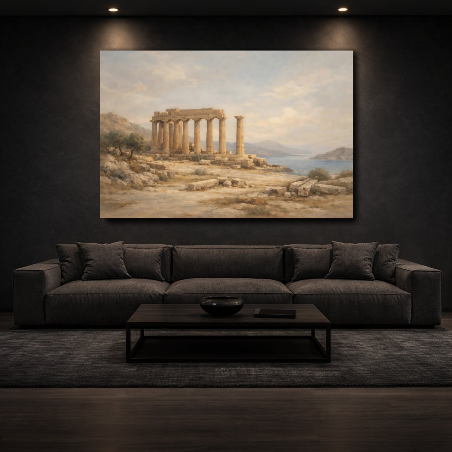 Mockup 2. Vintage Temple Ruins Classical Temple Landscape shown as stretched canvas wall art