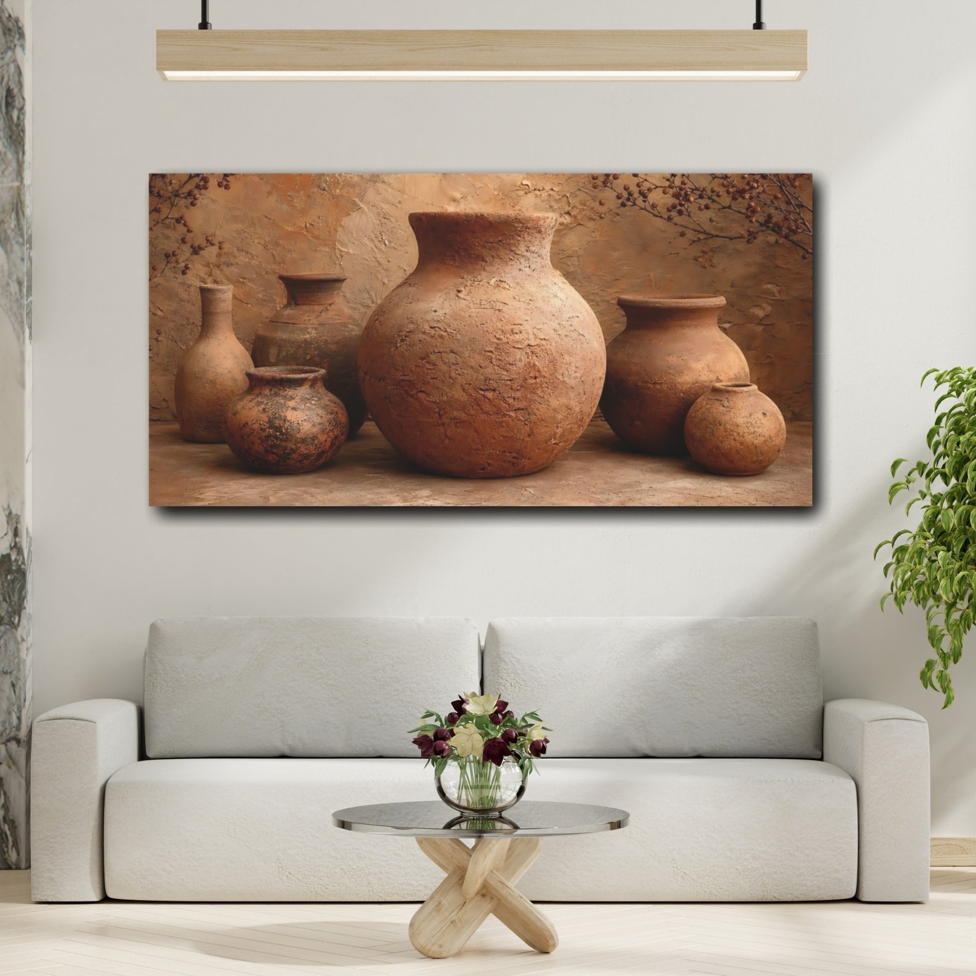 Mockup 3. Vintage Terracotta Pottery Terracotta And Brown shown as stretched canvas wall art