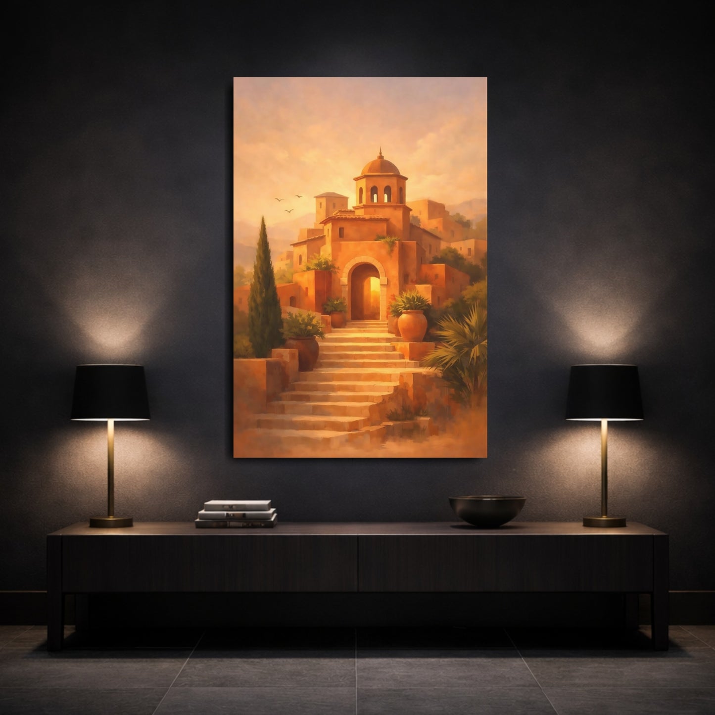 Vintage Terracotta Village Terracotta Village shown as front canvas room wall art