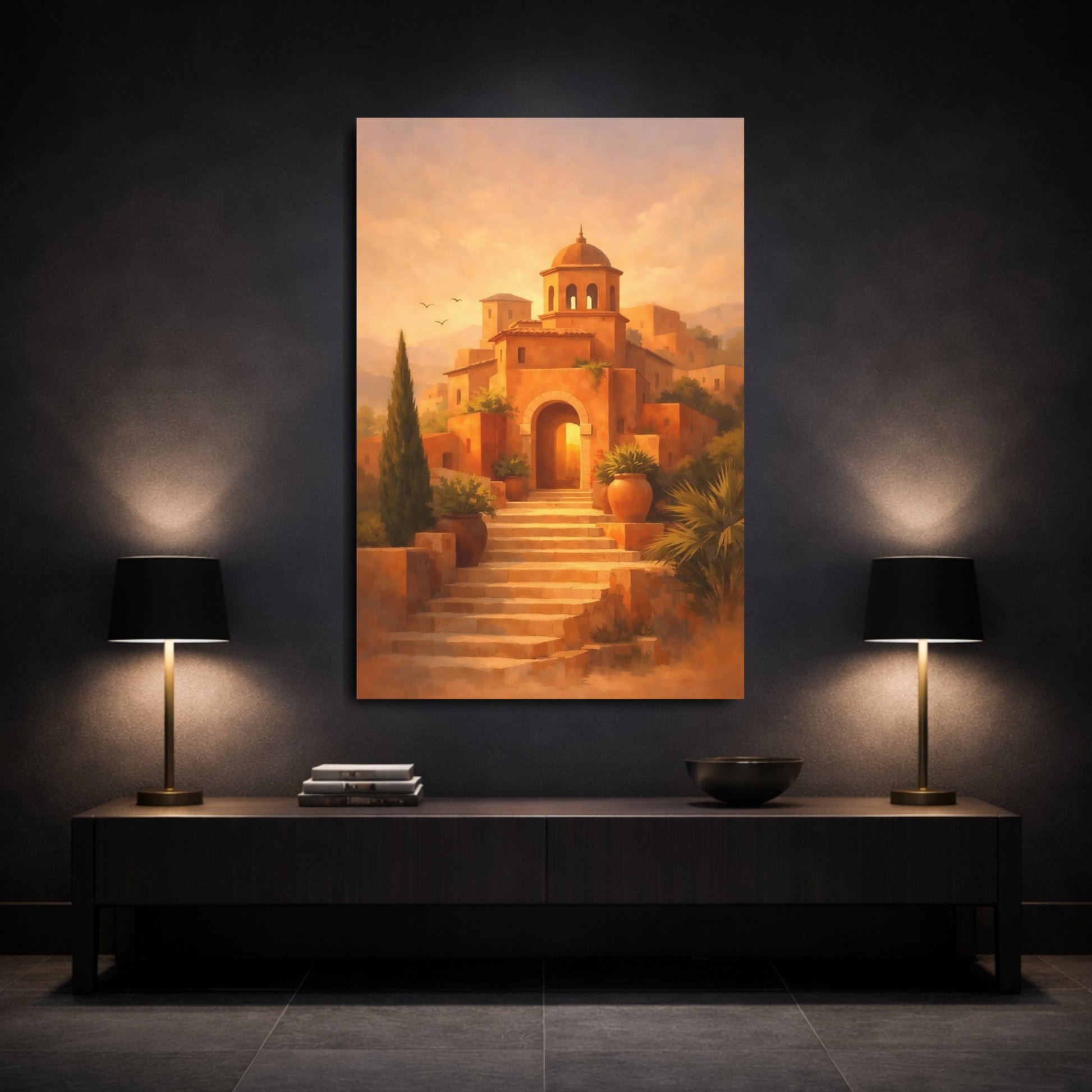 Vintage Terracotta Village Terracotta Village shown as front canvas room wall art