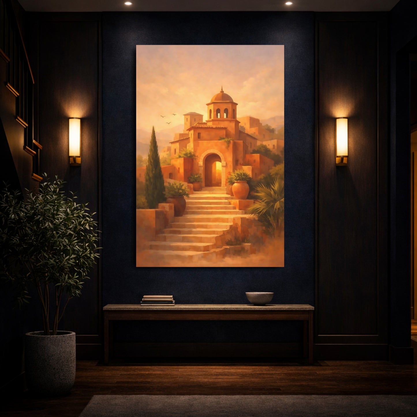 Vintage Terracotta Village Terracotta Village shown as front canvas room wall art
