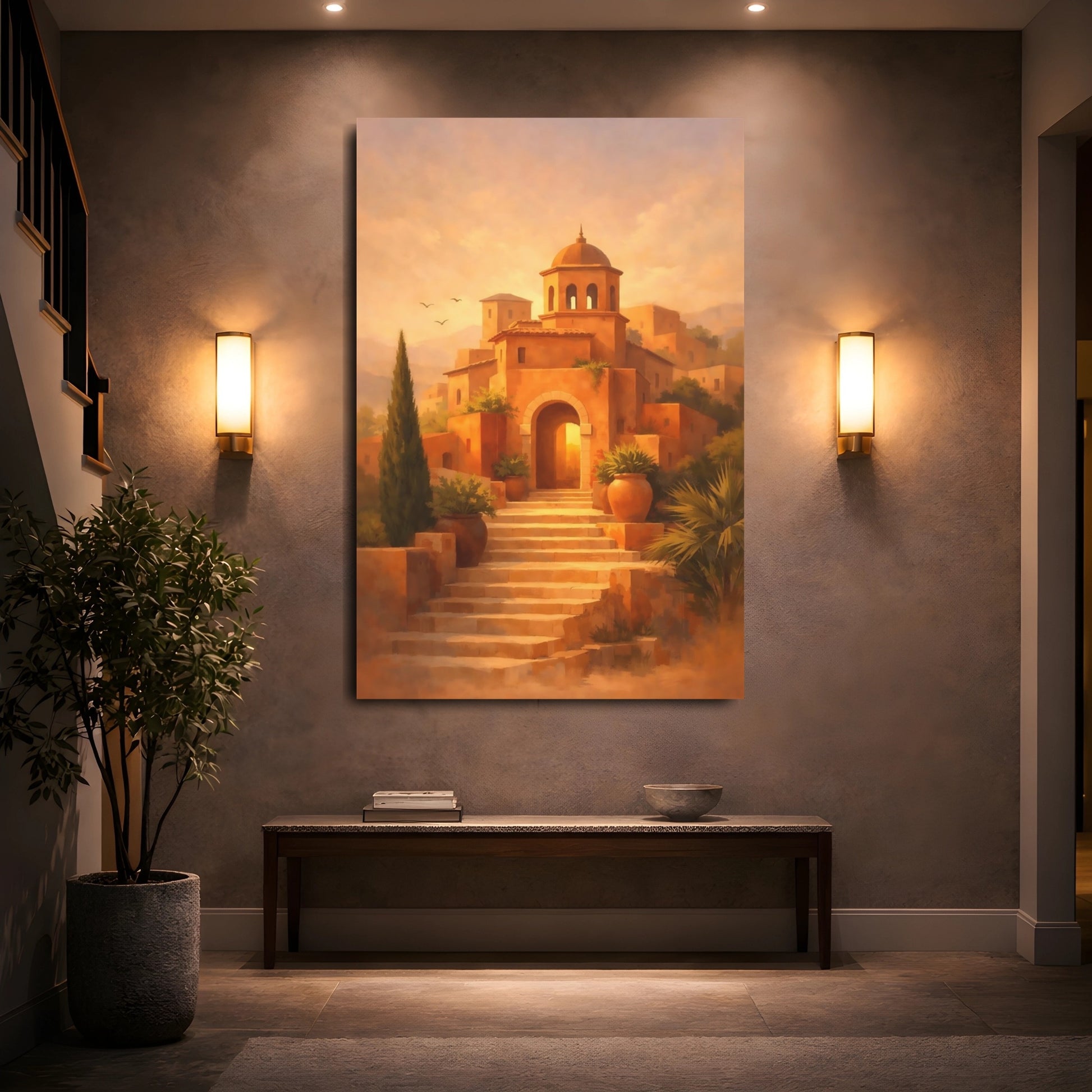 Vintage Terracotta Village Terracotta Village shown as front canvas room wall art