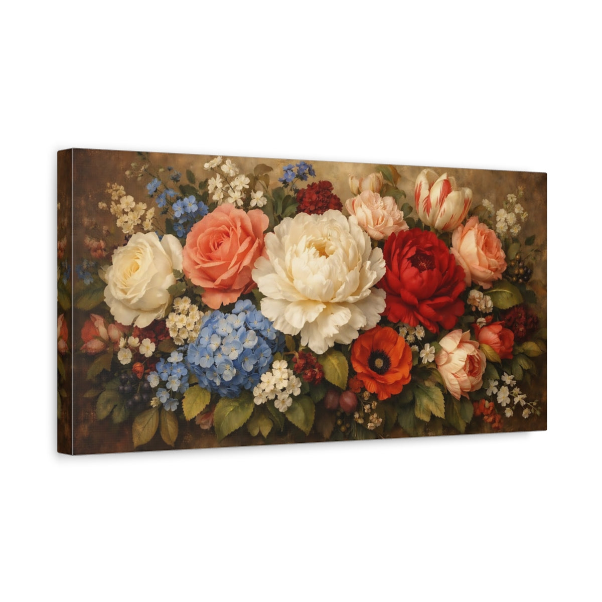 Side Mockup 3. Floral Flower Bouquet Vintage Floral Bouquet shown as stretched canvas wall art