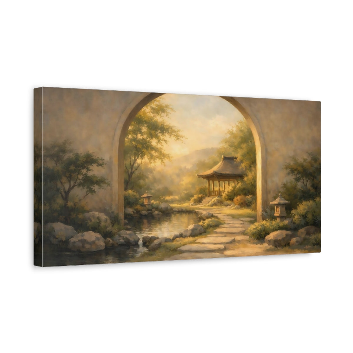 Side Mockup 3. Nature Japanese Garden Japanese Garden shown as stretched canvas wall art