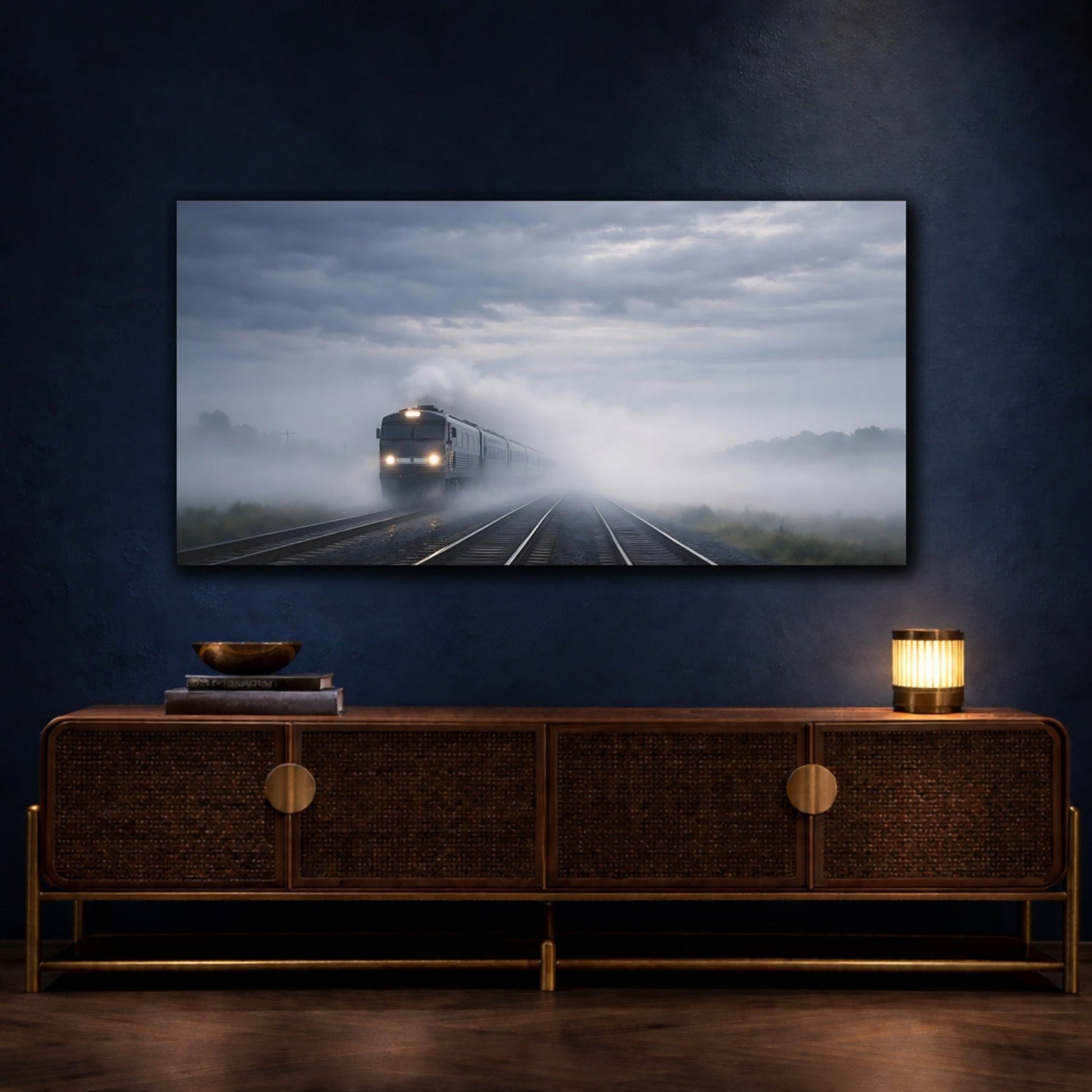 Vintage Train Gray Foggy - Canvas Wall Art Print - YesArtYes