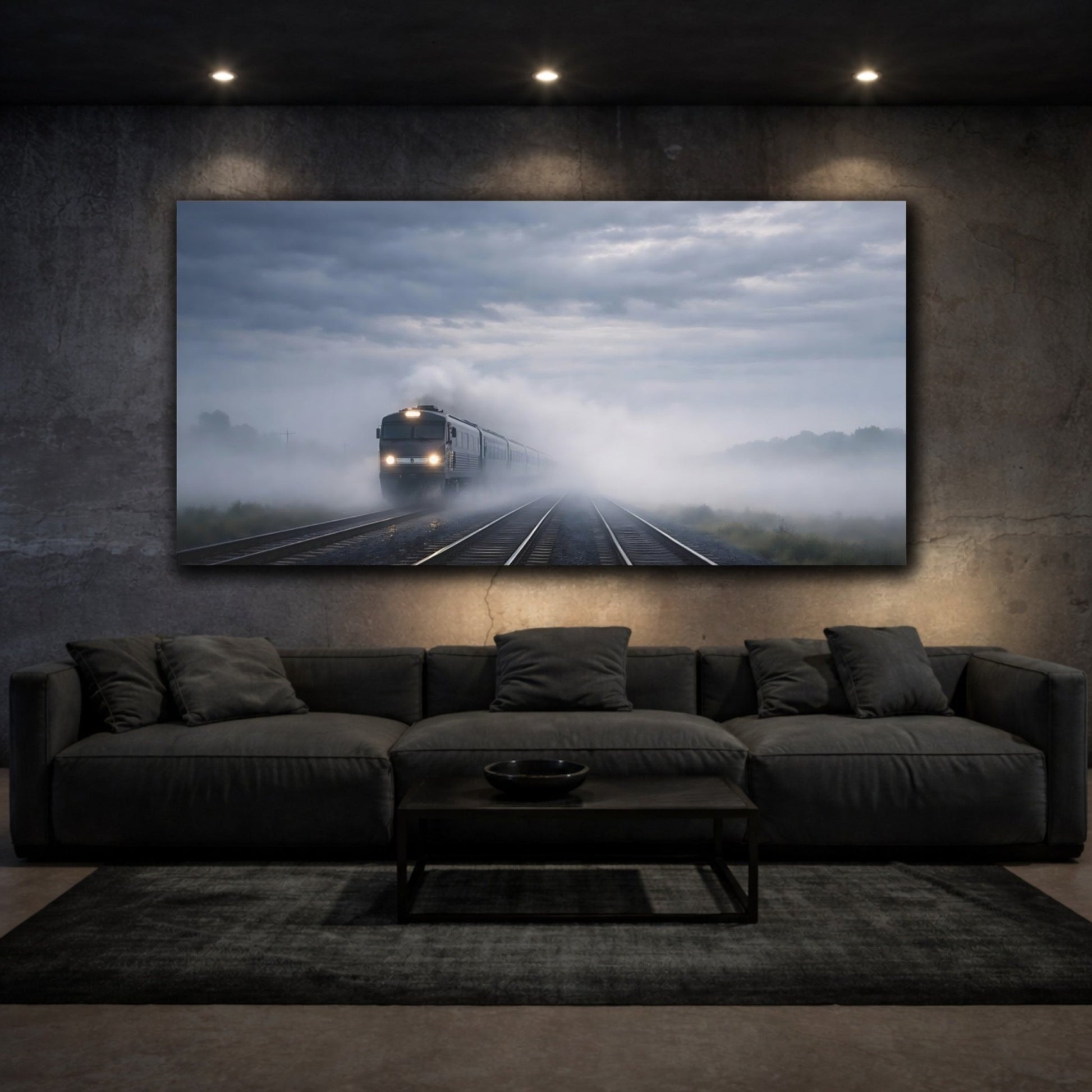 Vintage Train Gray Foggy - Canvas Wall Art Print - YesArtYes