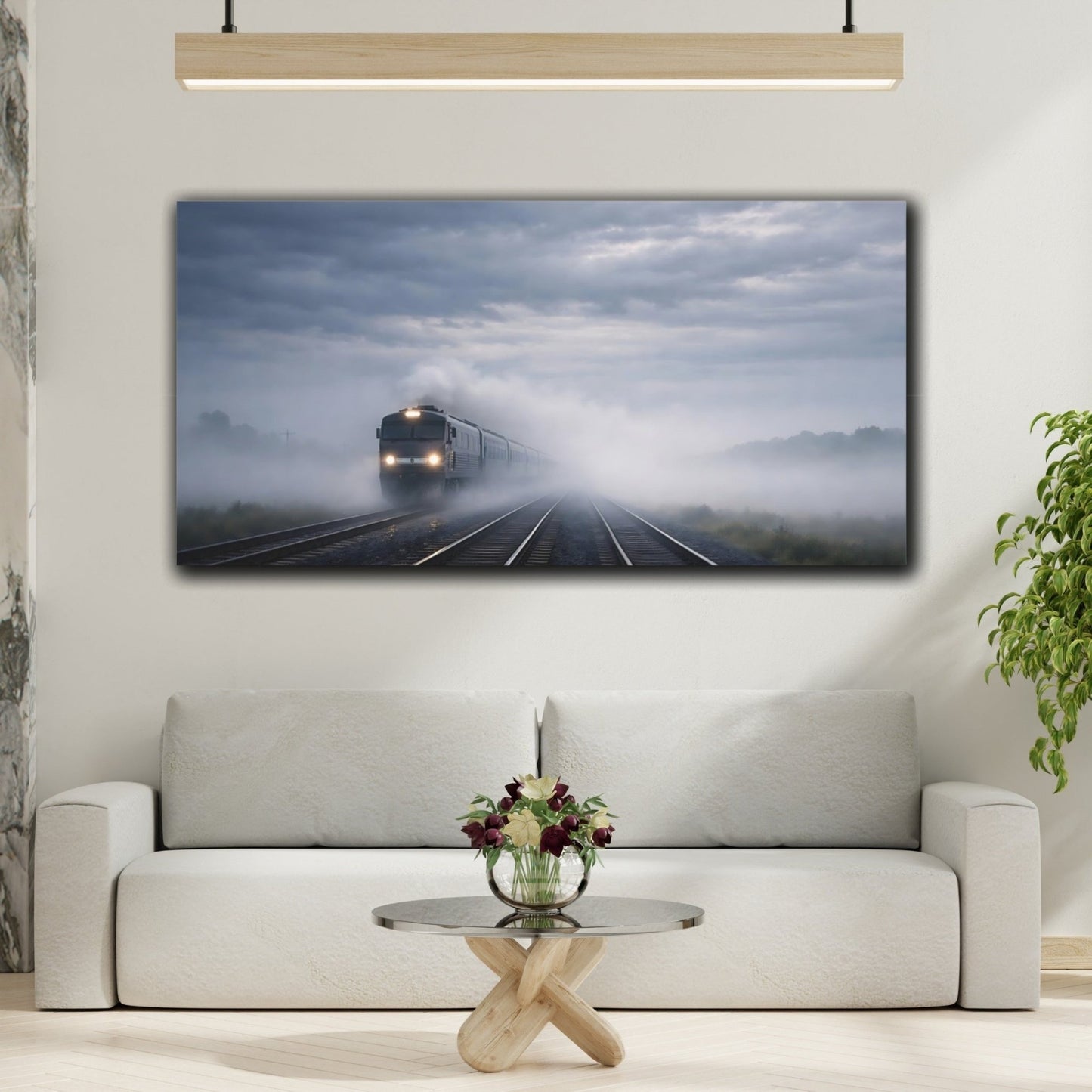 Vintage Train Gray Foggy - Canvas Wall Art Print - YesArtYes