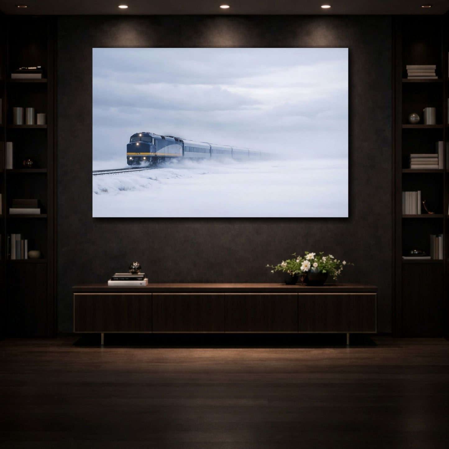 Vintage Train Winter Scene - Canvas Wall Art Print - YesArtYes