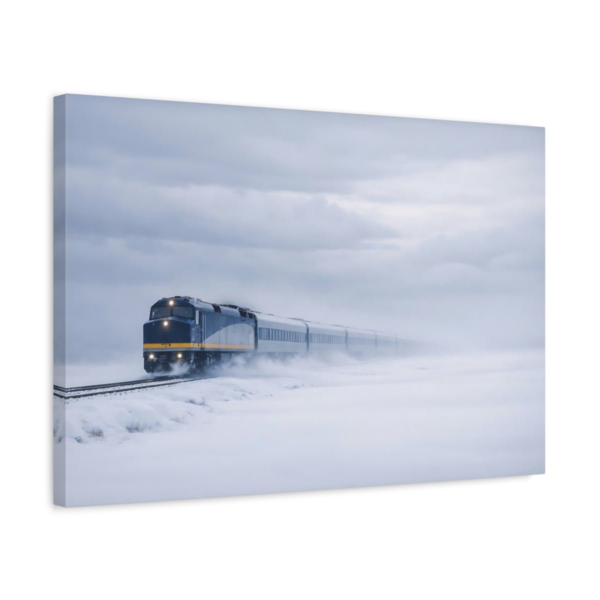 Vintage Train Winter Scene - Canvas Wall Art Print - YesArtYes