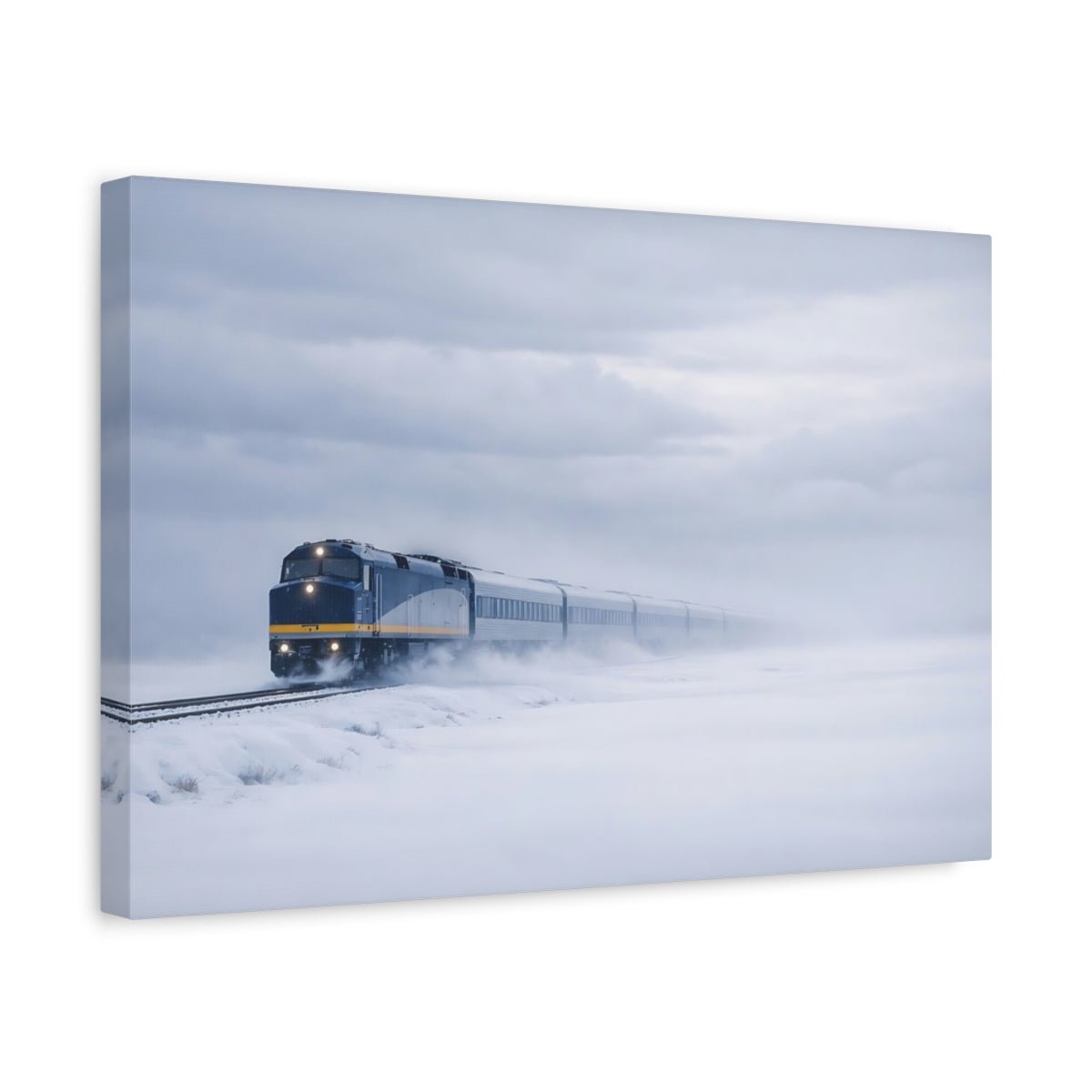 Vintage Train Winter Scene - Canvas Wall Art Print - YesArtYes