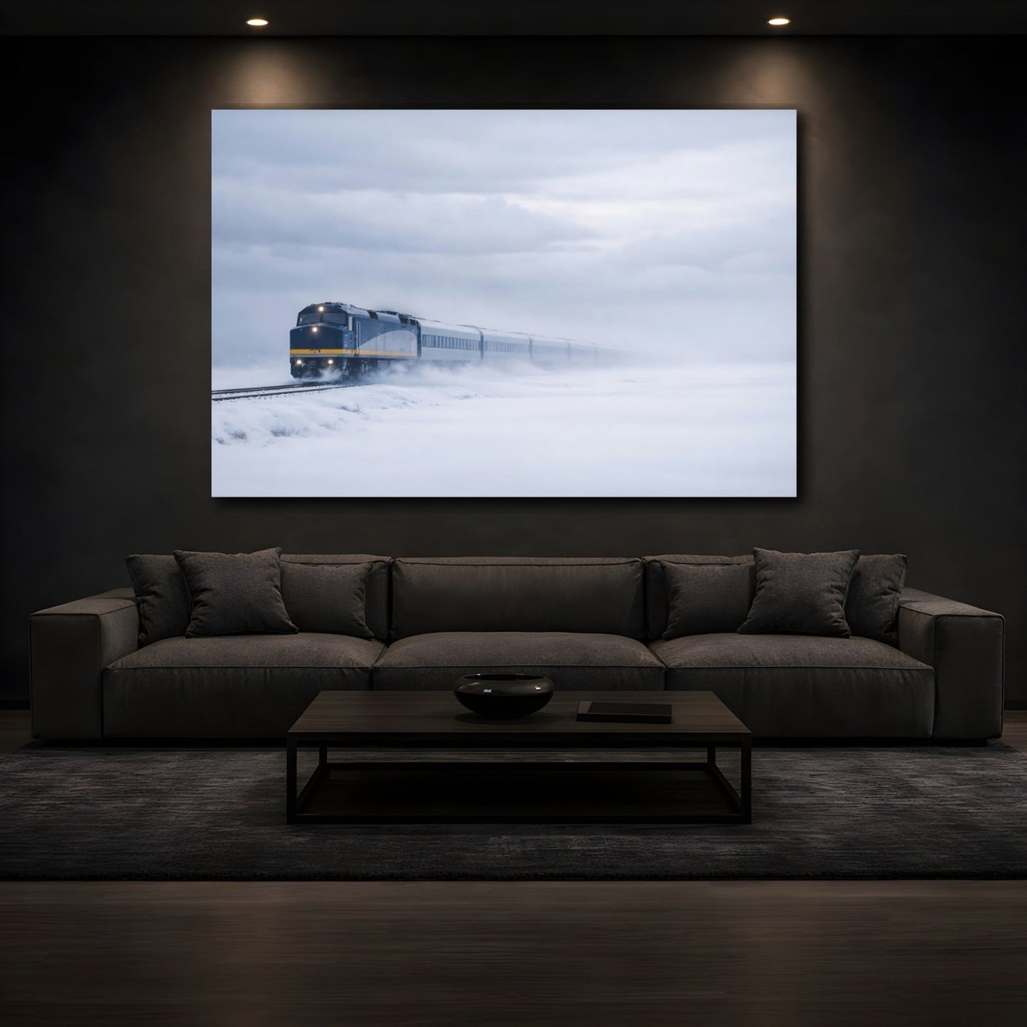 Vintage Train Winter Scene - Canvas Wall Art Print - YesArtYes