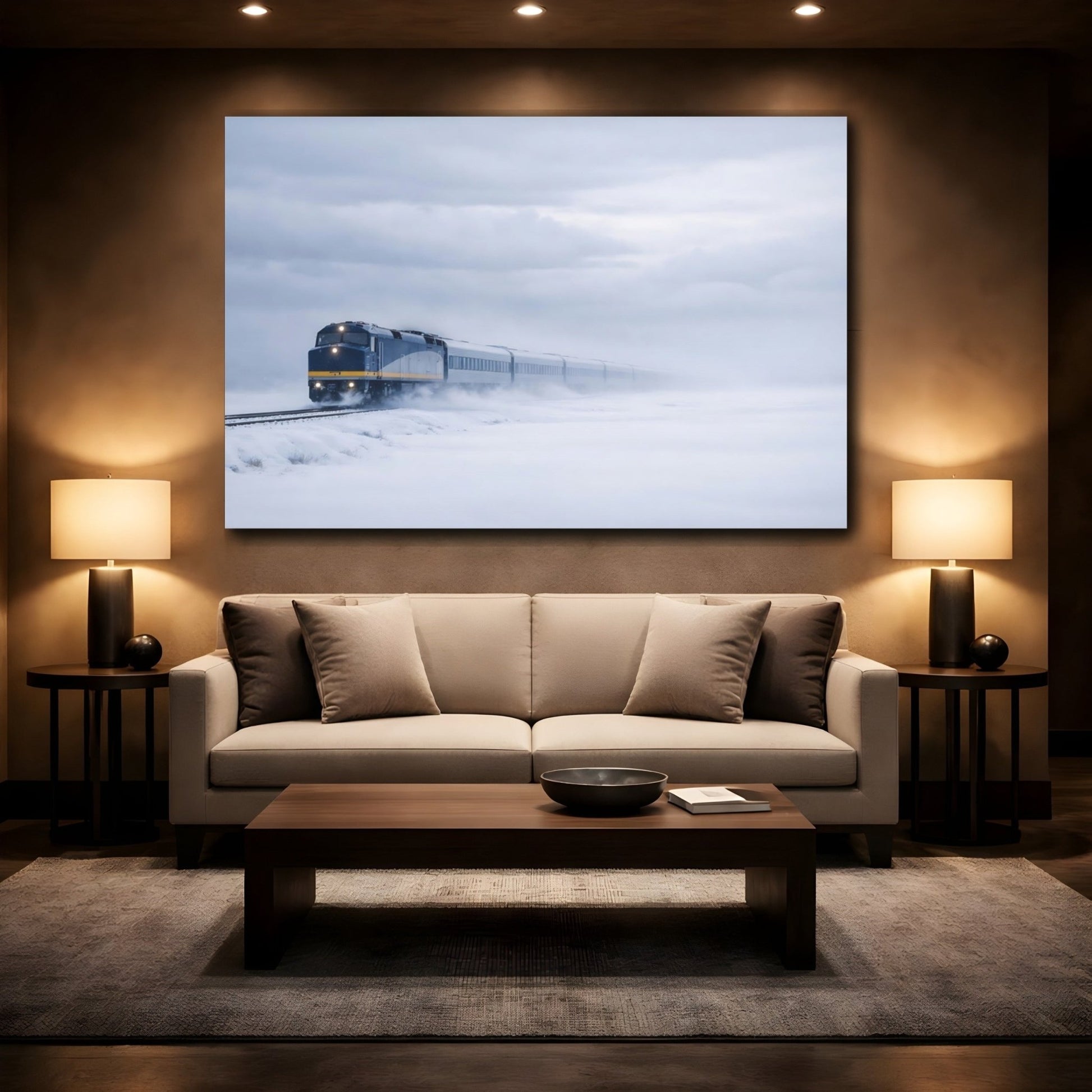 Vintage Train Winter Scene - Canvas Wall Art Print - YesArtYes