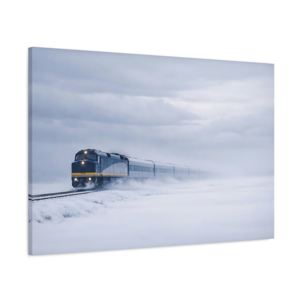 Vintage Train Winter Scene - Canvas Wall Art Print - YesArtYes