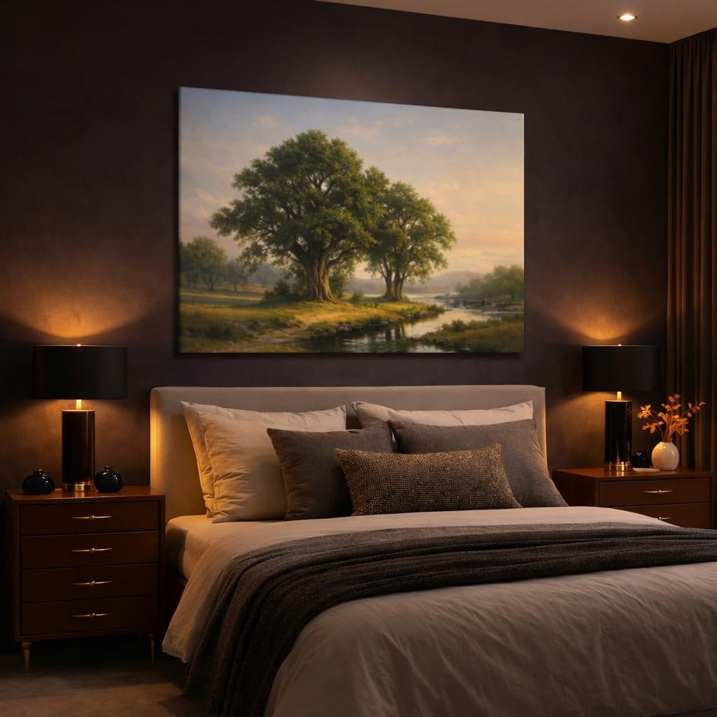 Vintage Trees River Landscape Nature - Canvas Wall Art Print - YesArtYes