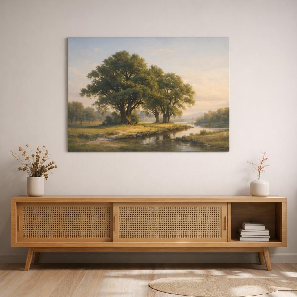 Vintage Trees River Landscape Nature - Canvas Wall Art Print - YesArtYes