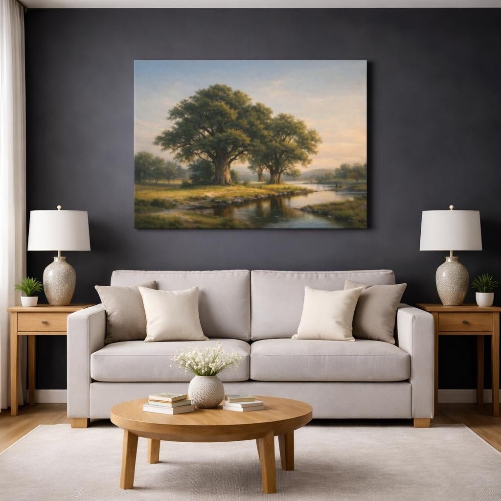 Vintage Trees River Landscape Nature - Canvas Wall Art Print - YesArtYes