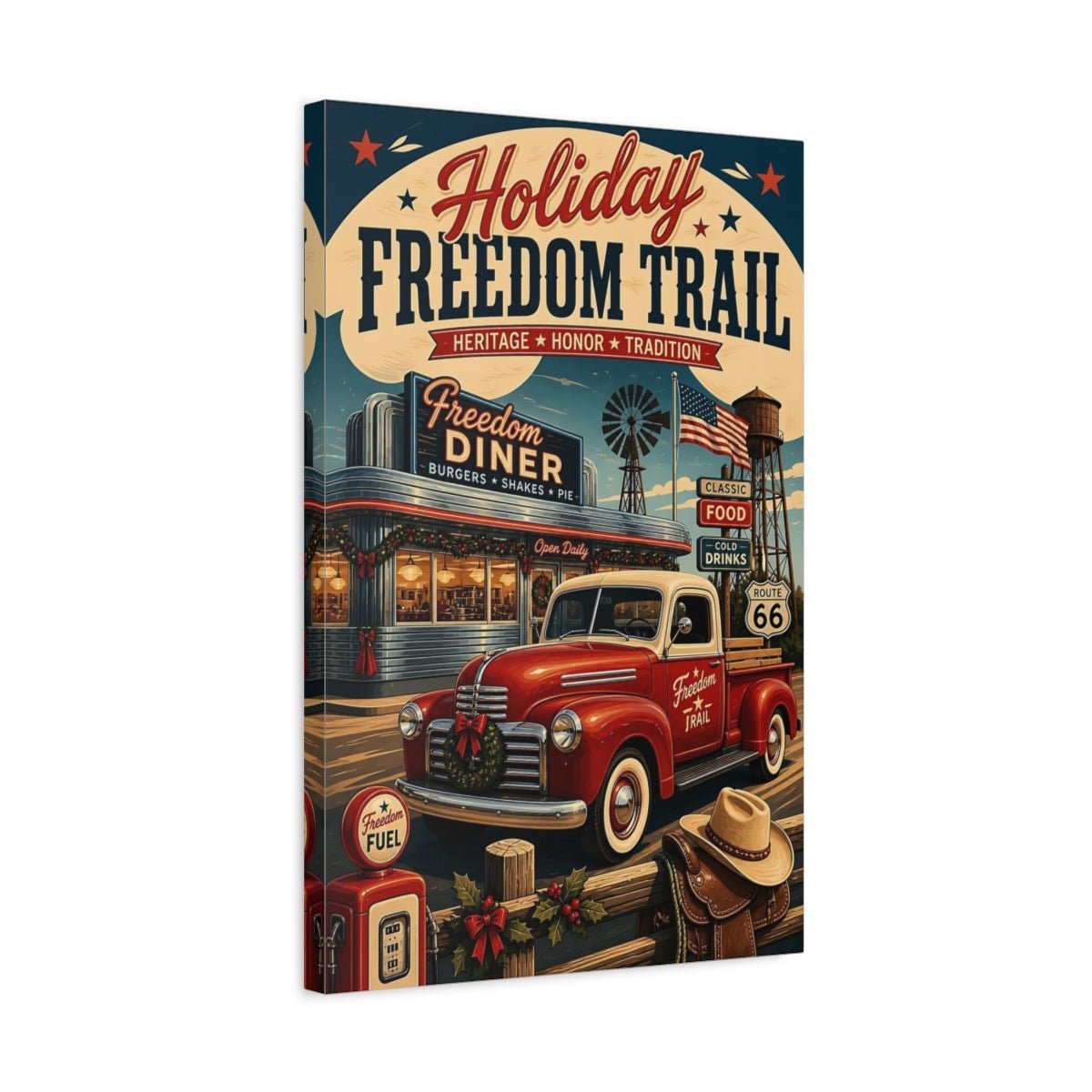 Vintage Truck Red Holiday Canvas Print – Living Room, Above Console Table - YesArtYes
