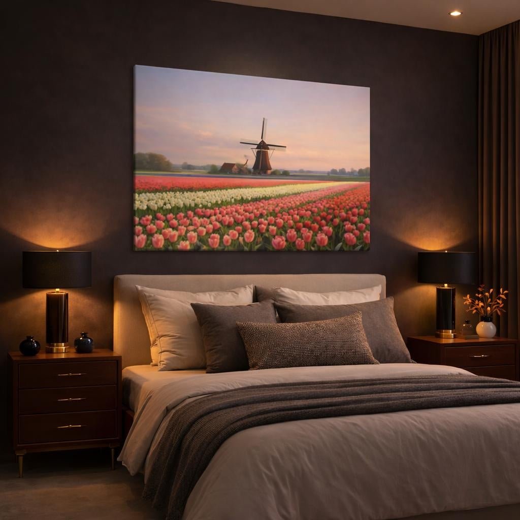 Vintage Tulip Field Nature - Canvas Wall Art Print - YesArtYes