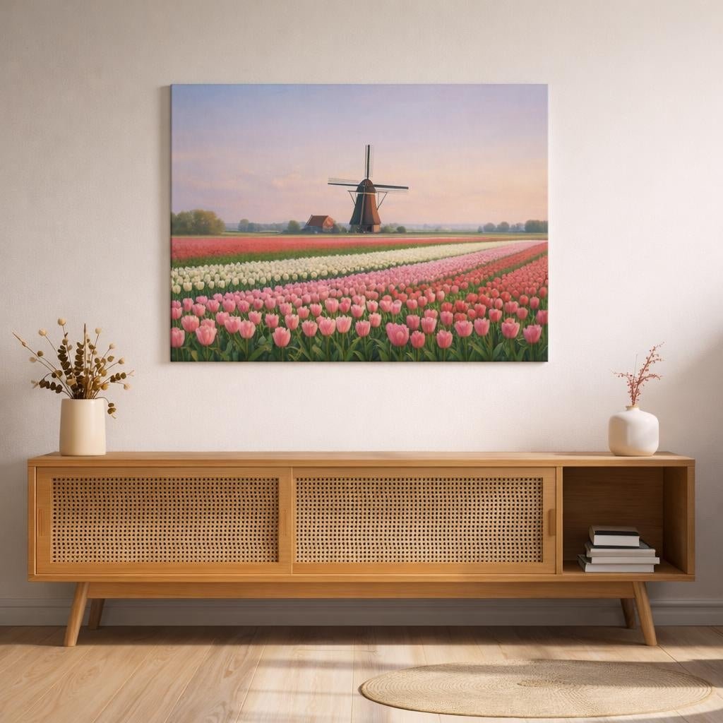 Vintage Tulip Field Nature - Canvas Wall Art Print - YesArtYes