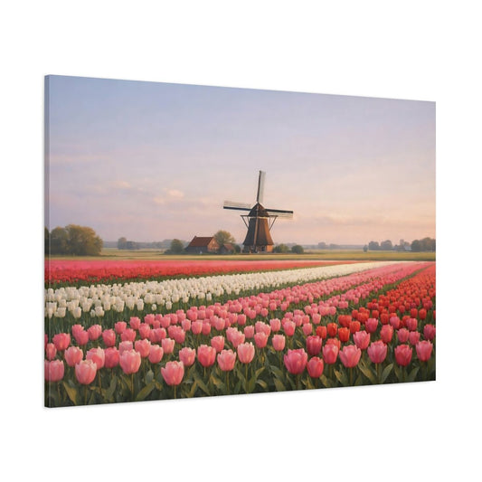Vintage Tulip Field Nature - Canvas Wall Art Print - YesArtYes