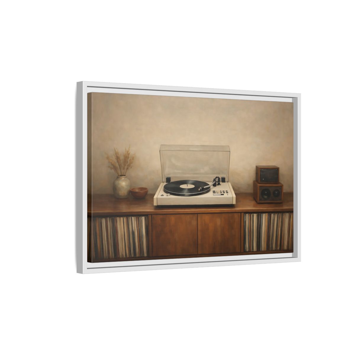 Side Mockup 1. Vintage Turntable Vintage Turntable shown as stretched canvas wall art