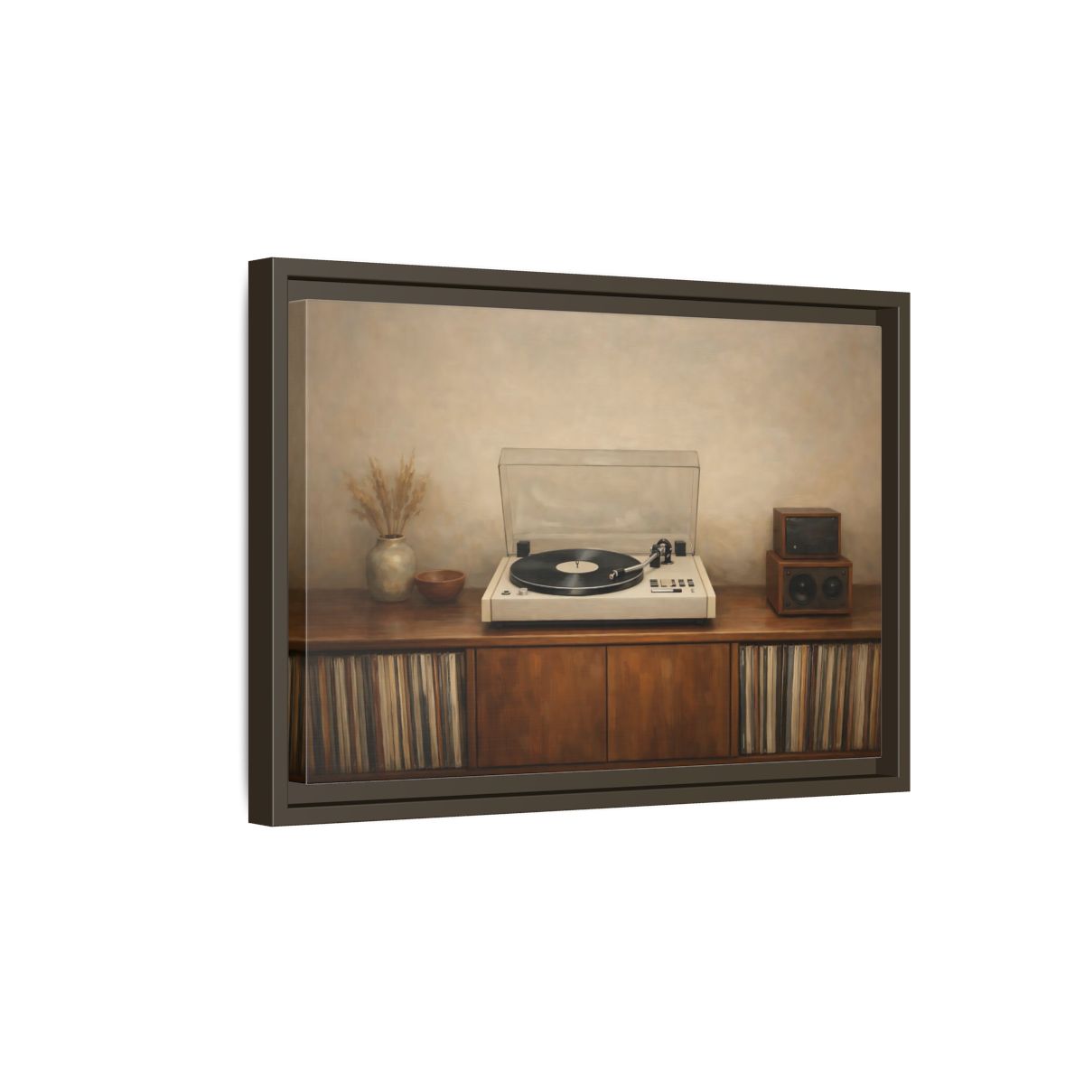 Side Mockup 5. Vintage Turntable Vintage Turntable shown as stretched canvas wall art