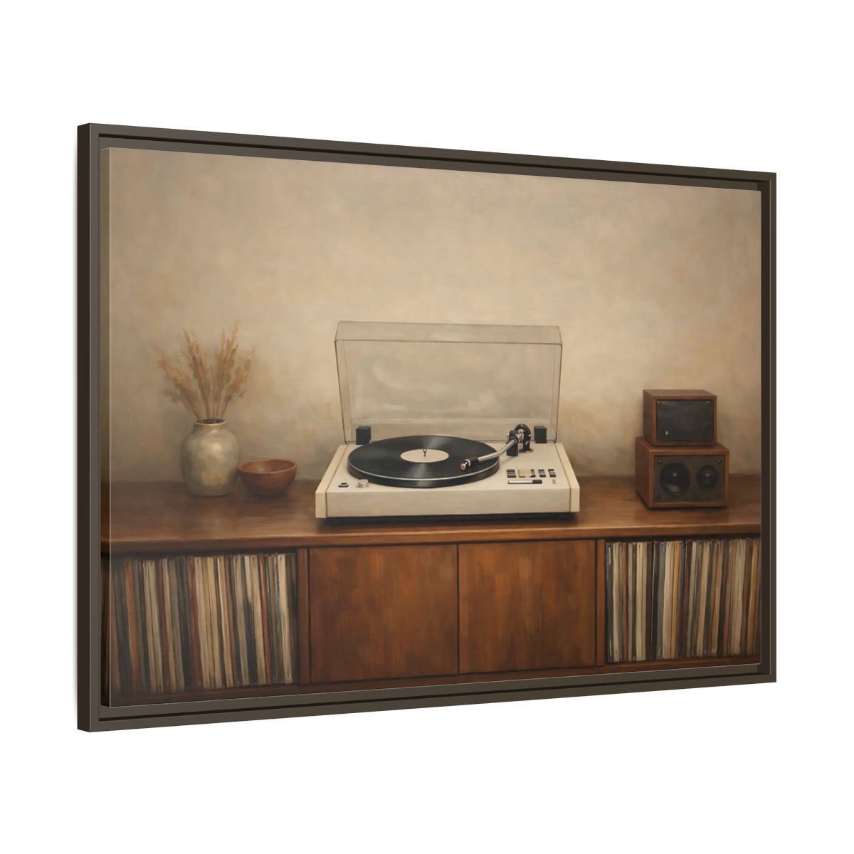 Side Mockup 9. Vintage Turntable Vintage Turntable shown as stretched canvas wall art