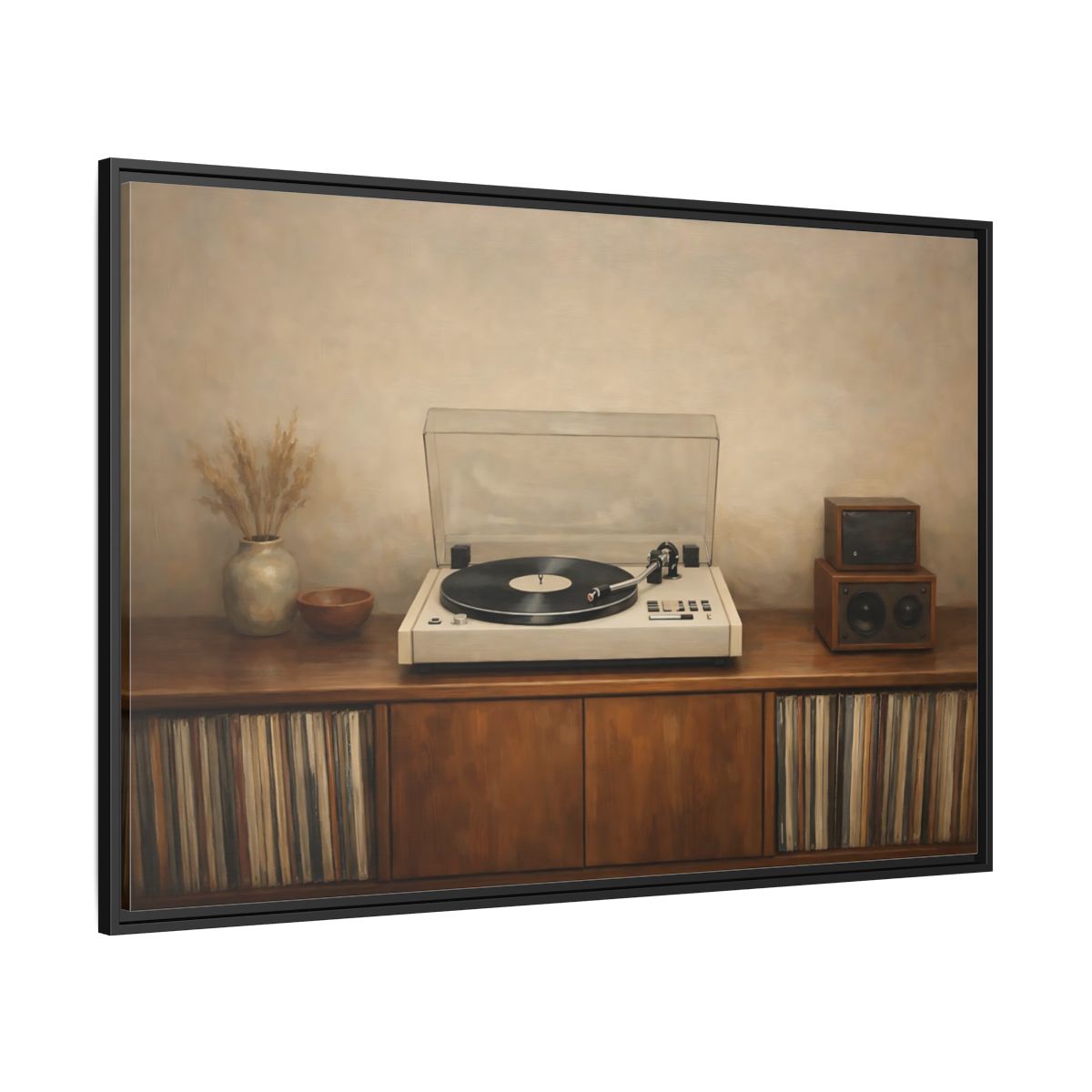 Side Mockup 12. Vintage Turntable Vintage Turntable shown as stretched canvas wall art