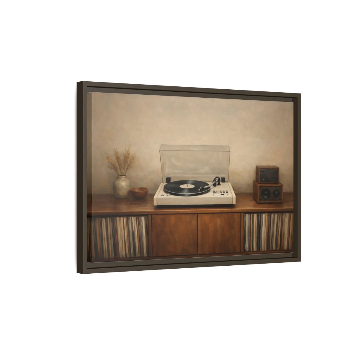 Side Mockup 2. Vintage Turntable Vintage Turntable shown as stretched canvas wall art