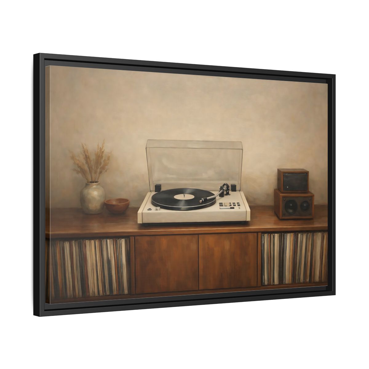 Side Mockup 14. Vintage Turntable Vintage Turntable shown as stretched canvas wall art