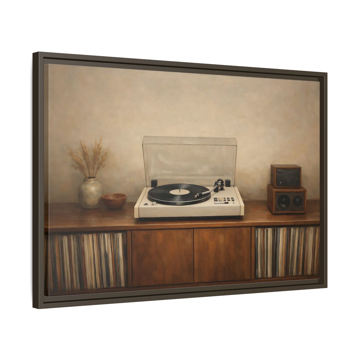Side Mockup 11. Vintage Turntable Vintage Turntable shown as stretched canvas wall art