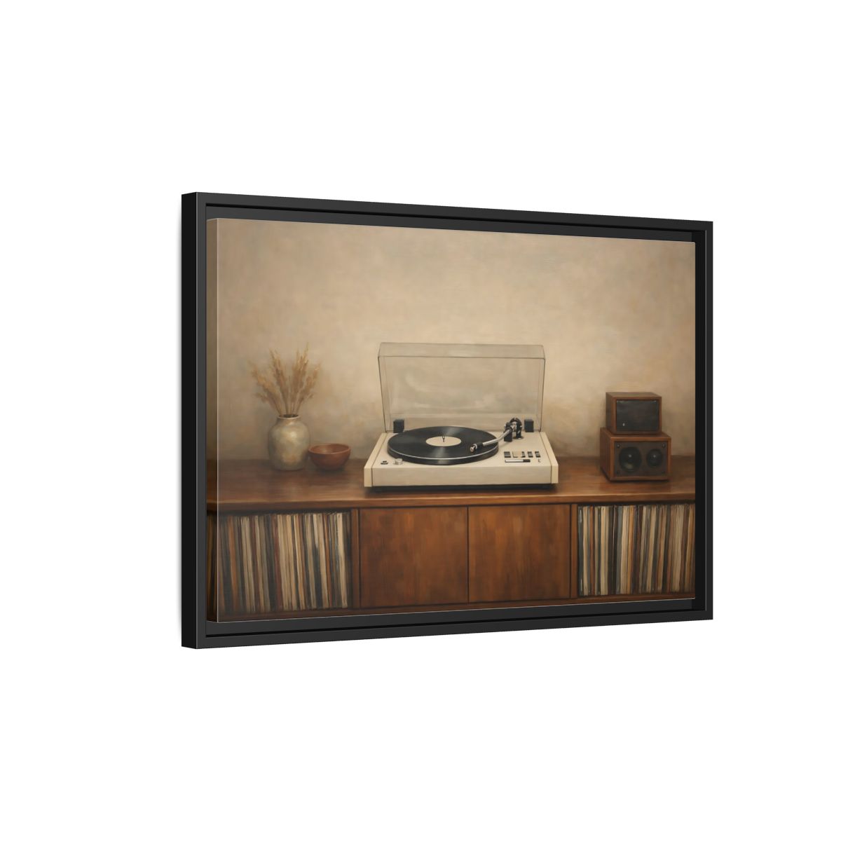 Side Mockup 3. Vintage Turntable Vintage Turntable shown as stretched canvas wall art