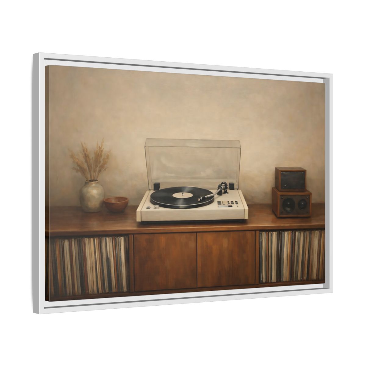 Side Mockup 10. Vintage Turntable Vintage Turntable shown as stretched canvas wall art