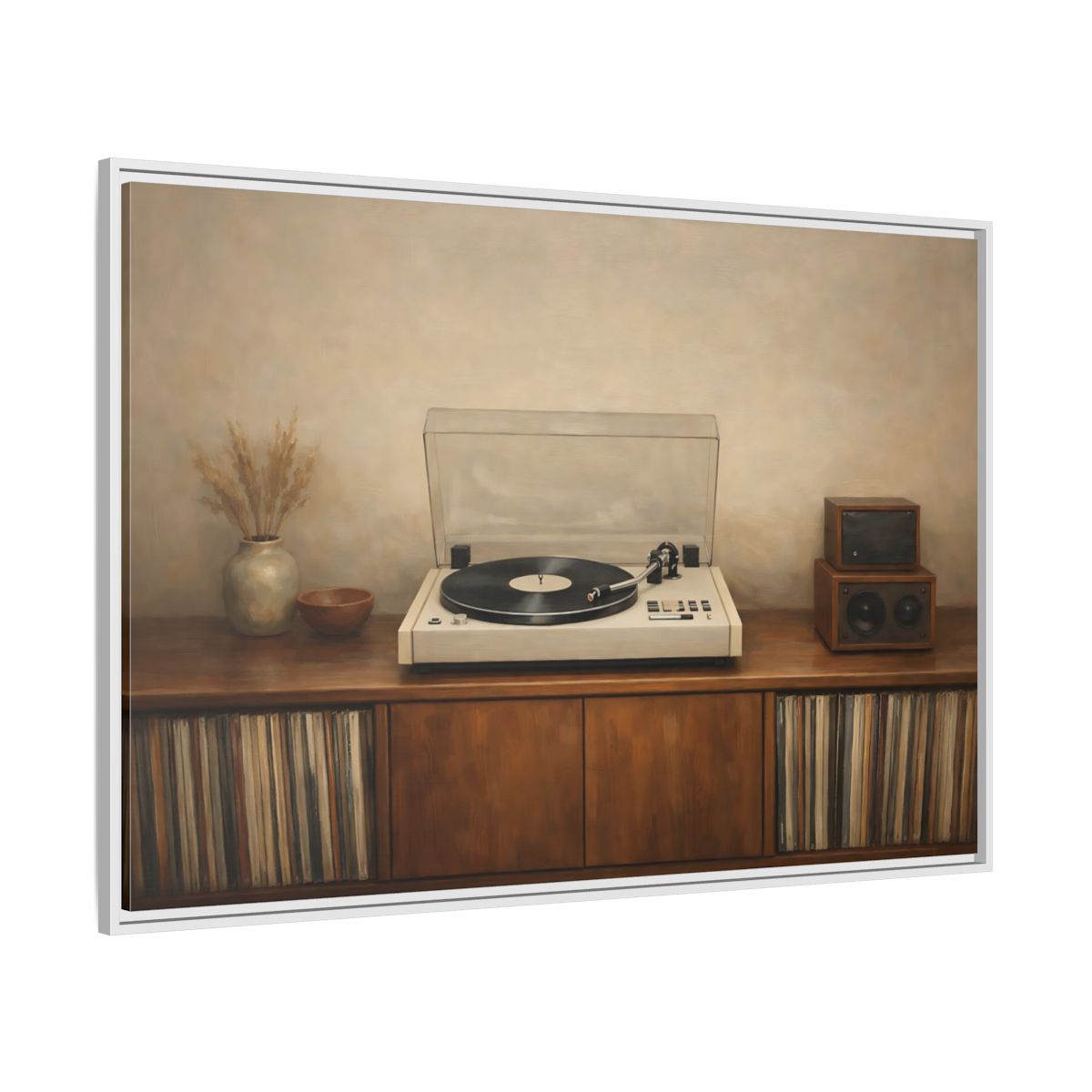 Side Mockup 7. Vintage Turntable Vintage Turntable shown as stretched canvas wall art