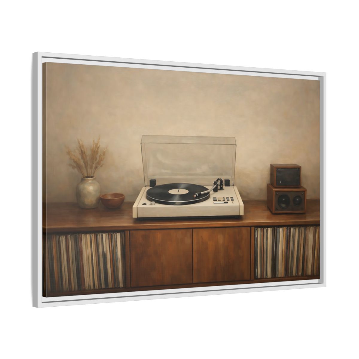 Side Mockup 8. Vintage Turntable Vintage Turntable shown as stretched canvas wall art