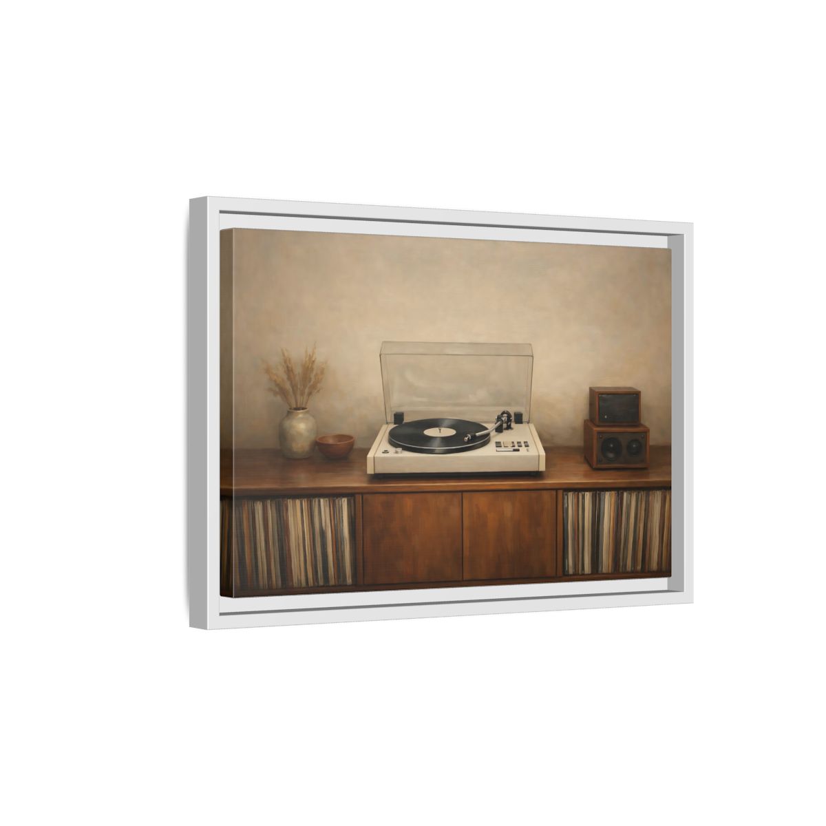 Side Mockup 4. Vintage Turntable Vintage Turntable shown as stretched canvas wall art