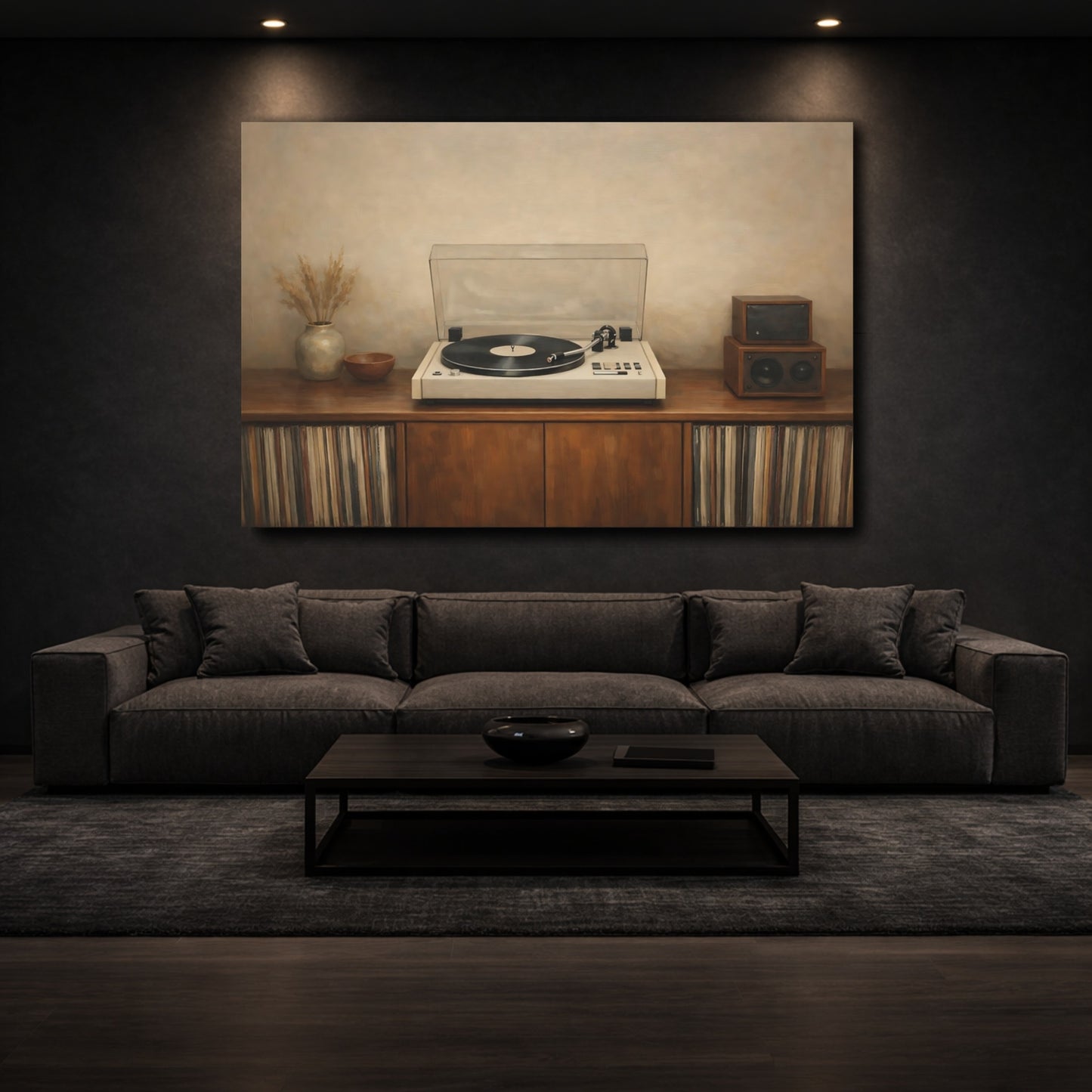 Mockup 2. Vintage Turntable Vintage Audio Setup shown as stretched canvas wall art