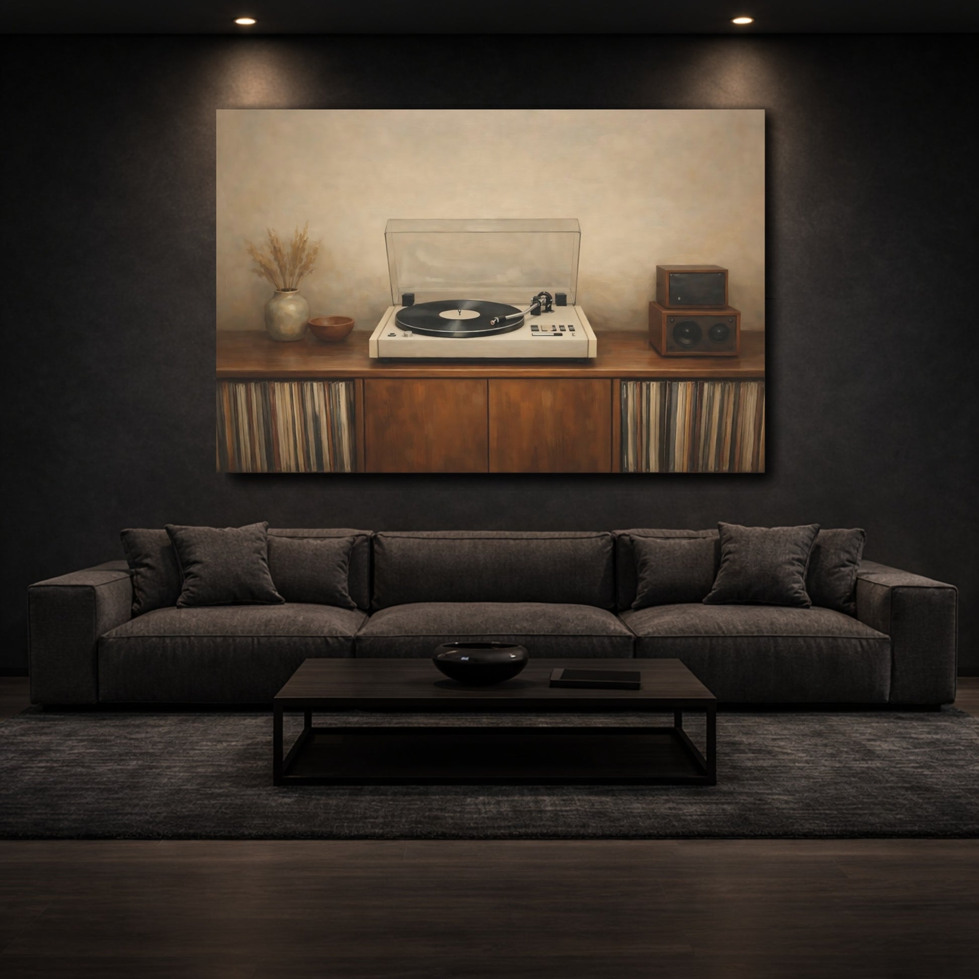 Mockup 2. Vintage Turntable Vintage Audio Setup shown as stretched canvas wall art