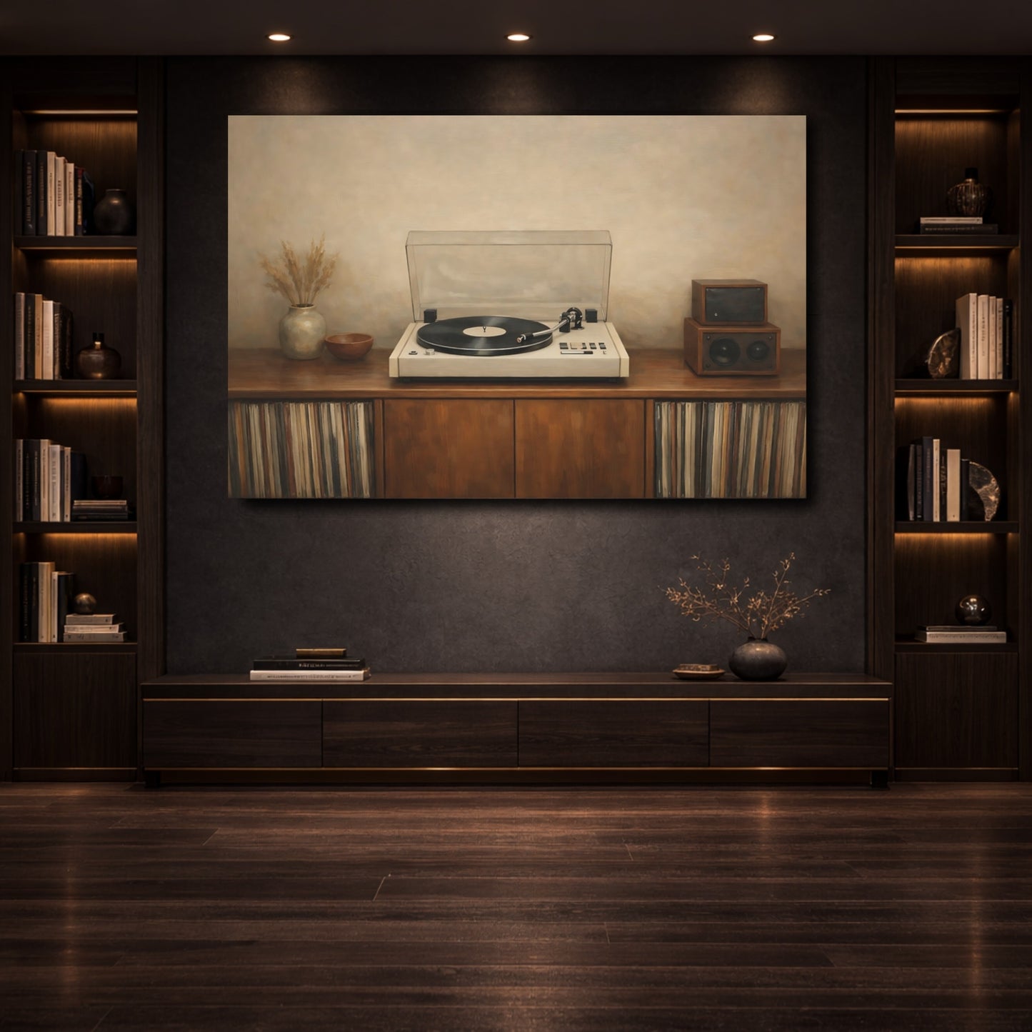 Mockup 3. Vintage Turntable Vintage Audio Setup shown as stretched canvas wall art