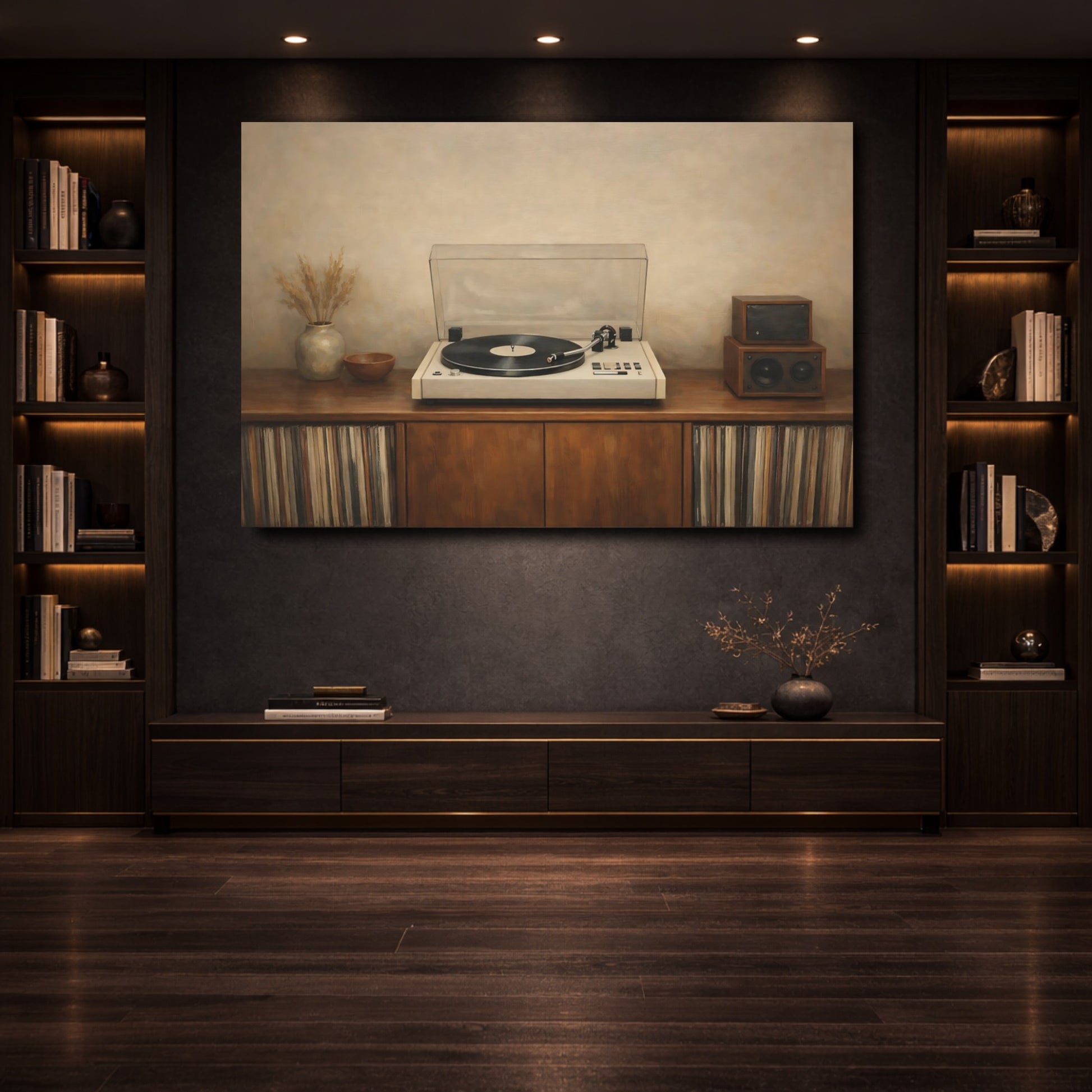 Mockup 3. Vintage Turntable Vintage Audio Setup shown as stretched canvas wall art