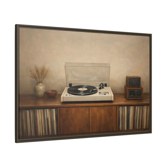 Main Mockup. Vintage Turntable Vintage Turntable shown as stretched canvas wall art